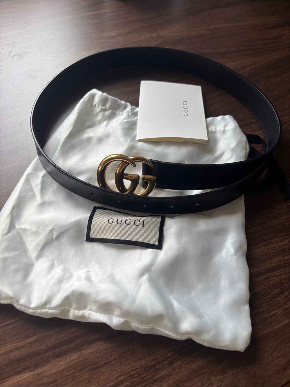 Gucci Black Leather Belt with Gold Double G Logo Buckle